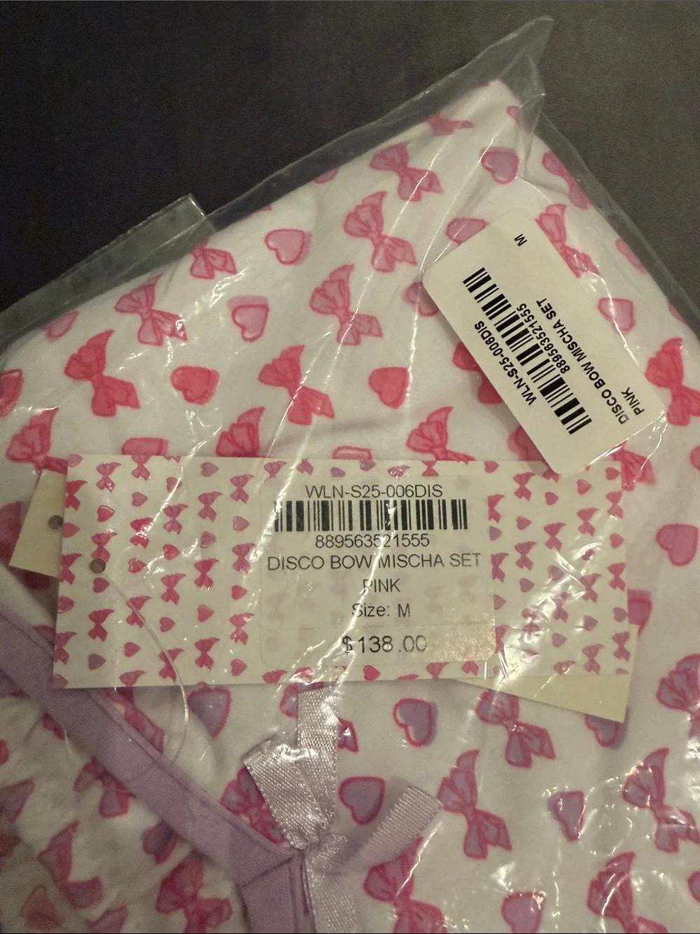 NWT Roller Rabbit Pink and Purple Bow & Heart Pajama Set - Mischa set sz M